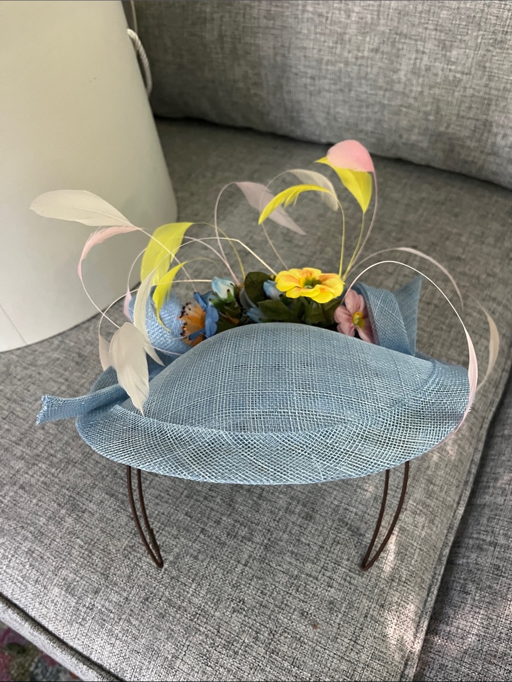 Karen Morris Millinery Light Blue Floral Feather Fascinator Hat